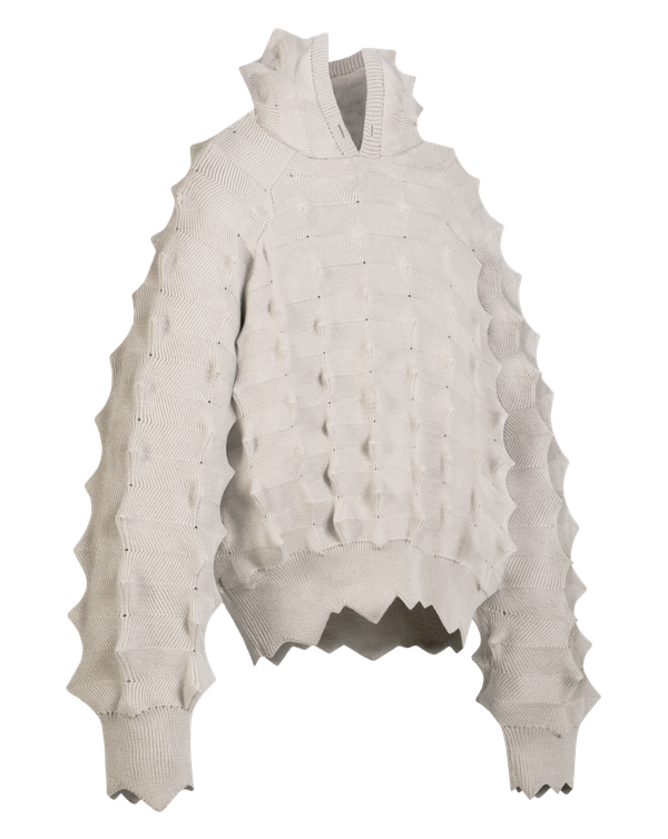 Madfrenzy Spiked Knit Ivory Hoodie